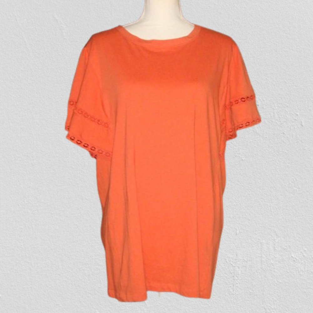 Ava & Viv Ruffle Sleeve Lace Trim Top 2X
